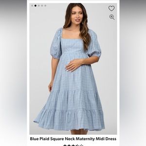 Pink blush blue square neck midi dress